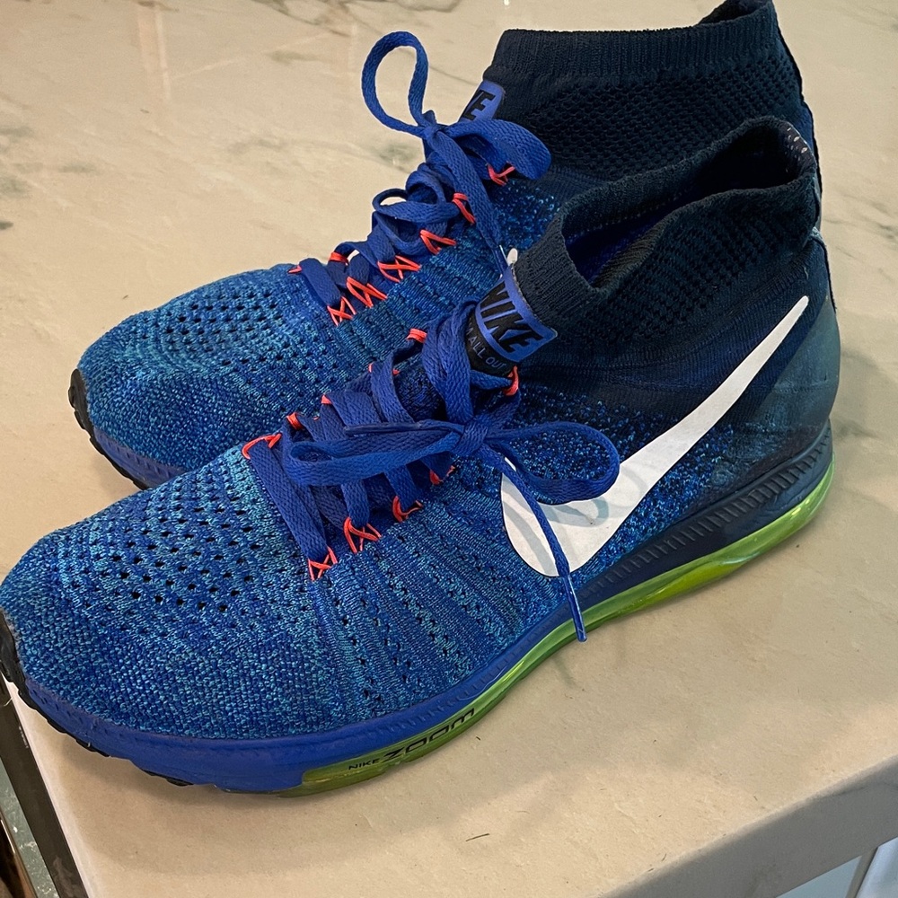 Nike Blue and Neon Green Flyknit Shoes Air Zoom EUR 42